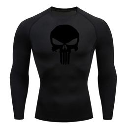 Homme Chemises d'entraînement Crâne Tshirt Été gymnases entraînement Séchage rapide Sweat Chemise de sport T-shirt à manches longues MMA noir Survêtement 4XL 240219