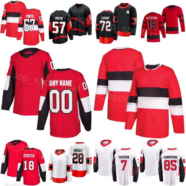 Homme Jeune Femme Hockey 18 Tim Stutzle Jerseys 7 Brady Tkachuk 28 Claude Giroux 19 Drake Batherson 72 Thomas Chabot 57 Shane Pinto 85 Jake Sanderson Reverse Retro Stitch