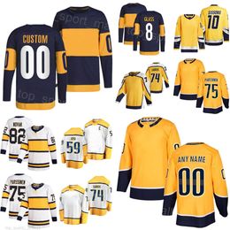 Homme Jeune Femme Hockey 59 Roman Josi Maillots 82 Novak 9 Filip Forsberg 8 Cody Glass 10 Colton Sissons 75 Juuso Parssinen 74 Juuse Saros 13 Yakov Trenin Jaune Blanc Marine