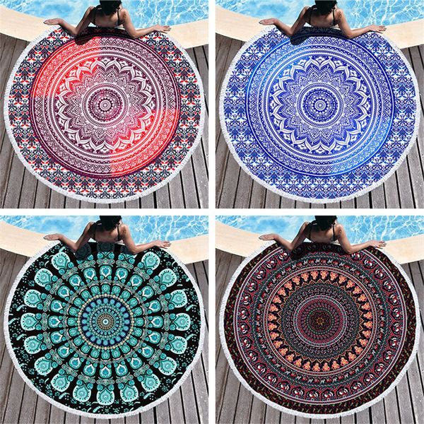 Serviette de plage Mandala 150 cm couverture de plage ronde serviette tissu imprimé nappe bohème tapisserie tapis de Yoga couvre