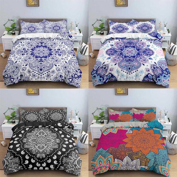 Ensemble de literie Mandala Housse de couette bohème Couette en polyester Double King Queen Enfants Adulte