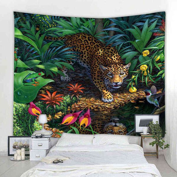 Mandala Boho Hippie colgante de pared dormitorio sala de estar patrón estampado de leopardo alfombra decorativa Animal J220804