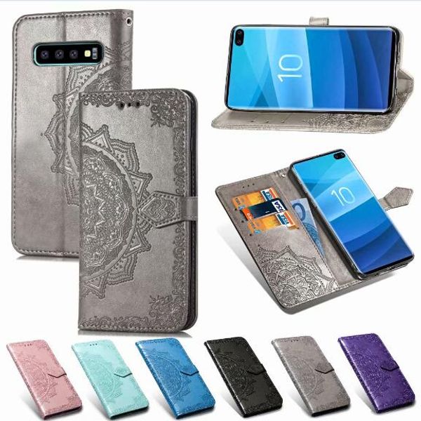 Funda de cuero con tapa en relieve de mariposa Mandala, funda de teléfono suave para iPhone XR XS Max 8 7 Samsung S10 S10E S9 S8 Plus