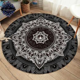 Mandala door Brizbazaar Ronde Tapijt Bloem Antislip Vloer Matmysterious Universe Area Rug Gemstone Boho Tapetes Para Casa Sala 210727