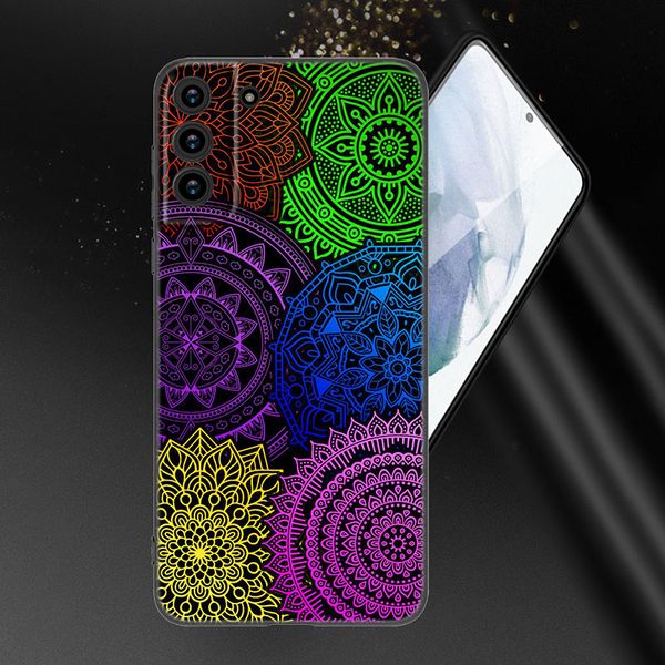 Mandala Chakra Yoga Téléphone Case pour Samsung Galaxy S22 S21 S20 Ultra Fe S10e S10 Lite S9 S8 plus S7 Edge Soft TPU Black Cover
