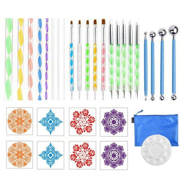 Herramientas de salto de mandala para pintura de roca 32pcs/set La herramienta de arte de mandala incluye varillas acrílicas que salpican pistolería Pinta