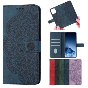 Mandala Flower Wallet Cuir Cuir pour Samsung A33 A53 A73 A23 A13 A12 A52 A72 S21 Plus S22 Ultra Id Card Slot Stand Strap Téléphone Téléphone