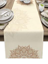 Chemin de Table en lin à fleurs de Mandala, décoration de cuisine, ferme, chemins de salle à manger réutilisables, décor de fête de vacances, 240325