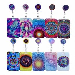 MANDALA RETRACTIVE BUCLE CARDE HODDER PURPLE BUSIN BADGE CLIP des employés Cartes Cartes Médecins Nurses Hang Certificats Yoyos V3HQ #