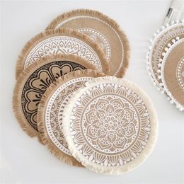 Manteles individuales redondos de Mandala, manteles individuales circulares lavables a prueba de calor con borlas de Mandala tejidas de algodón bohemio para mesa de comedor de cocina RRA622