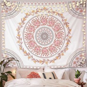 Mandala Tapestry esthétique Bohemian mur suspendu rose fleur médaille art hippie 240411