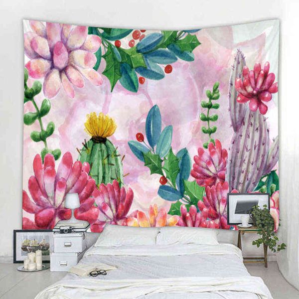 Mandala Tapiz Art Deco Manta Cortina Colgante Dormitorio Sala de estar Decoración Bohemia Hippie Pintado a mano Cactus J220804