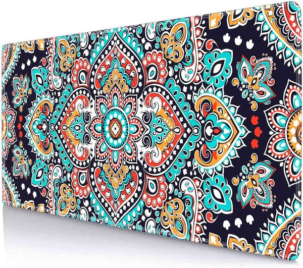 Mandala tatouage tapis de souris motif médaillon floral grands tapis de souris antidérapant Base en caoutchouc XXL tapis de souris pour bureau complet