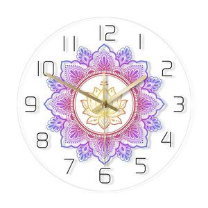 Mandala con flor de loto Reloj de pared moderno OM Estudio Signo Sala de estar Dormitorio Decoración de pared bohemia Reloj de pared psicodélico Reloj 211110
