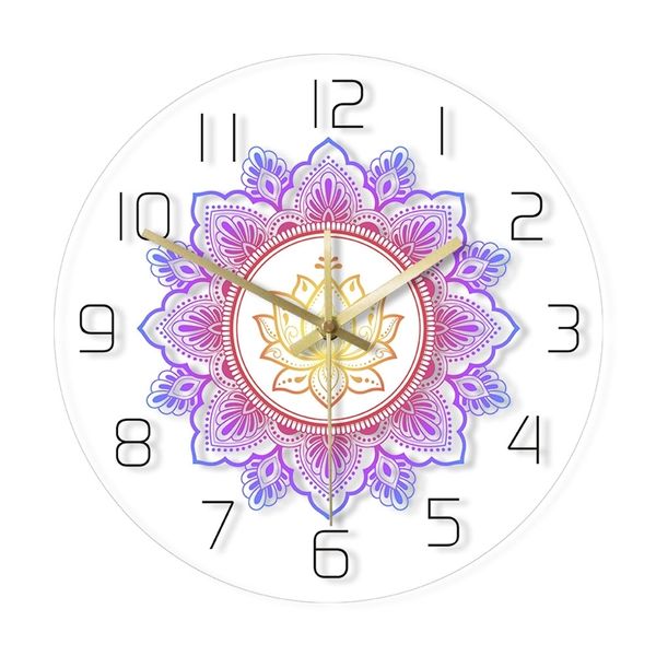 Mandala con flor de loto Reloj de pared moderno OM Estudio Signo Sala de estar Dormitorio Decoración de pared bohemia Reloj de pared psicodélico Reloj 211110