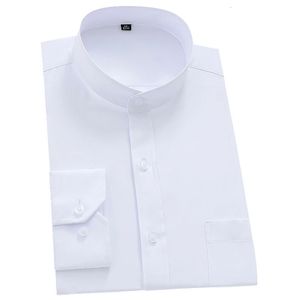 Mandarin Business chemises formelles pour hommes chinois col montant solide plaine robe blanche chemise coupe régulière à manches longues hommes hauts 240219