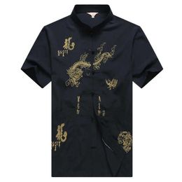 Col Mandarin Hommes Traditionnel Tang Top Dragon Wing Chun Vêtements À Manches Courtes Kung Fu Chemise Style Chinois Vêtements M-XXXL G1014269R