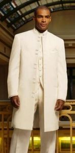 Mandarin Lapel Ivoire Long Groom Tuxedos Excellents Hommes De Mariage Tuxedos Haute Qualité Hommes Dîner Formel Costume De Bal (Veste + Pantalon + Cravate + Gilet) 1269