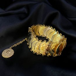 Mandi turco totem banhado a ouro pulseira feminina com pingente de moeda luxo étnico sideopen pulseiras para jóias de casamento nupcial 240110