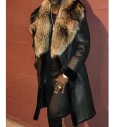 Mandylandy Big Fur Collar Men039s Coat Long Section des hommes Pu Leather Plus taille One-One-Longcut Jacktes Faux4017756