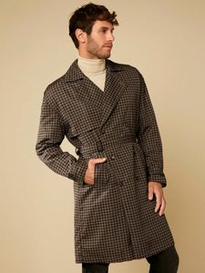Manfinity Homme Trench-coat ceinturé imprimé pied-de-poule pour homme