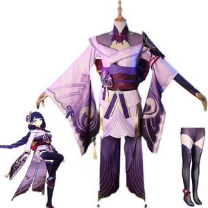 Mangoyoyo Genshin Impact Shogun Cosplay Costume robe tenue de fête uniforme femmes Halloween carnaval Costumes perruque chaussures Y0903