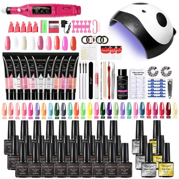 Ensemble de manucure pour extensions d'ongles Ensemble de vernis à ongles en gel Ensemble de polygels à construction rapide Soak Off Lampe à LED UV Sèche-ongles Kit de machine