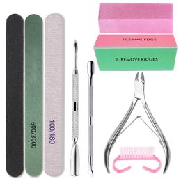 Kit de manicura Limas de arena para arte, cepillo de bloque de esponja, Kit de lima de uñas con empujador de cutículas, cortaúñas acrílico, Kit de esmalte de Gel Rabe9209740