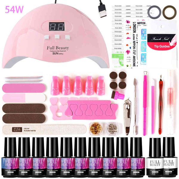 Kit de manucure lampe à LED UV sèche-linge avec ensemble de vernis Gel tremper le vernis paillettes autocollant décorations outils d'art des ongles #1574