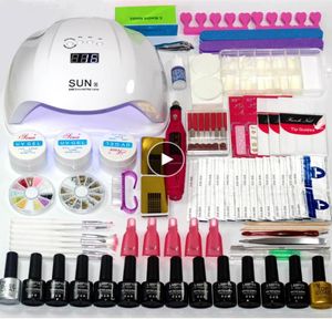 Manicure set kies 1210 kleuren gel polish base top jas nagelkit 24W48W54W UV LED LAMP Elektrische manicure handvat nail art set8183508