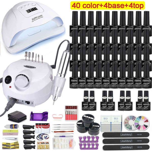 Kit de manucure avec lampe Led 120W/54W, perceuse 35000 tr/min, 40/30/20/10 couleurs, vernis Gel UV, Kit d'ongles