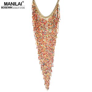 Manilai Boheemse stijl ontwerp vrouwen mode charme sieraden hars kraal handgemaakte lange tassel statement link chain choker ketting