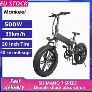 Mankeel 500W Electric Bicycle 10.4AH 20" *4.0 Fat tires Folding Electric Mountain Bike Bicycle shimano 7 Speed Booster Ebike Smart 2 Wheels MK011 EU Stock