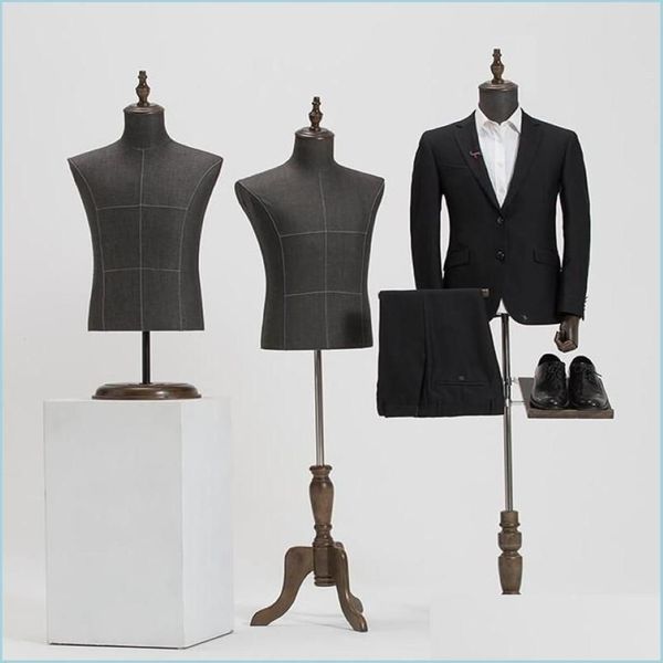Mannequin 2style mâle corporel semi-longueur modèle de combinaison pantalon rack disposition de vêtements en bois dase hauteur réglable une tarte drop de310c