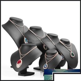 Maniquí negro Pu cuero cuello estante modelos COLLAR COLGANTE busto soporte para exhibición De joyas mostrar almacenamiento gota De Bdehome Ot5A9