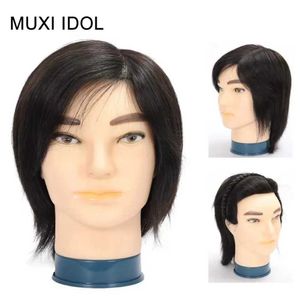 Mannequin Heads 100% Artificial Hair Mens Head with Training Styling Solo Hairdresser Virtual Doll usado para practicar el peinado Q240510