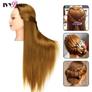 MANNEQUIN Têtes 100% Haute température Fibre Hair Human Mode Model 65 cm Bride Hairstyle Training Wig with Stand Cosmetic Doll Q240510