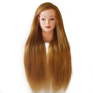 Têtes de mannequin 100% fibre haute température cheveux blonds tête de mannequin tête d'entraînement pour tresse coiffure mannequin tête de poupée factice avec pince gratuite 230310