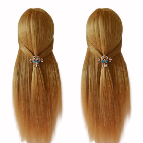 Têtes de mannequin 100% haute température fibre cheveux blonds tête de mannequin tête d'entraînement pour tresse coiffure Mannequin tête de poupée avec pince 230310