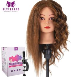 Têtes de mannequin 20 pouces 100% réels de la tête de la tête de cheveux poupée mannequin utilisée pour les coiffures de coiffure avec des pinces mannequins Q240510