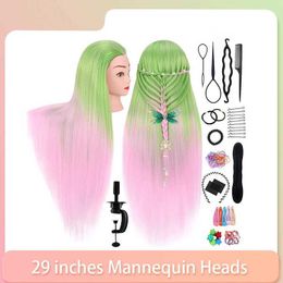 Têtes de mannequin 29 pouces Green Rose Fibre Clain Human Mode Model pour le tressage Haircut Training Doll Hairstyle Practice Q240510
