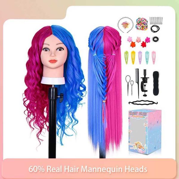 Mannequin Heads 60% Real Human Hair Model Head 66cm Beauty Hairstyle Practice Training Q240510