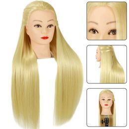 Têtes mannequin 60 cm 100% à haute température Fiber optique Blonde Hoids Human Model pour les styles d'entraînement Traids Coiffures et têtes de poupée Q240510