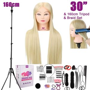 Mannequin Heads 75 cm Long Hair Human Model Head met gebruikt voor kapselpruik vrouwelijk onderwijs kapper Q240510