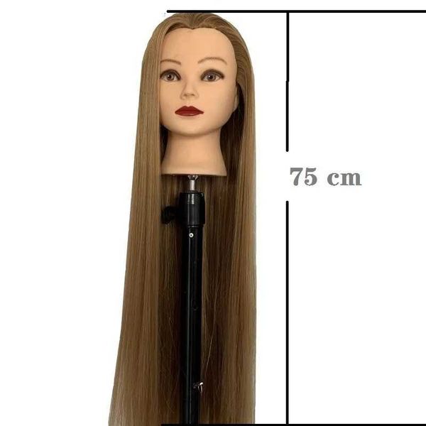 Têtes de mannequin 75 cm Clair Hair Training Synthetic Human Modèle HEAD POUR TEMPS MALUP PRATIQUE SALON SALON SALON TOL Q240510