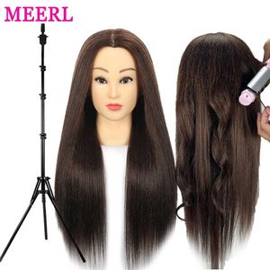MANNEQUIN Têtes 85% Real Hair Doll Head for Hairstyle Professional Training Head Kit Mannequin Head Style pour pratiquer Hot Curl Fer Ldresson Q240530