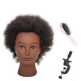 Mannequin kopt African Mannequin Head 100% echte haartraining vorm Braid Doll oefen maïs en 6 inch Q2405101