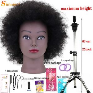 Mannequin Heads Cabeza de maniquí africano 100% Capacitación en trípode ajustable para cabello humano para practicar el tejido de estilo Q240510