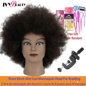 Mannequin hoofden afro hoofd echte menselijke kappers Afrikaanse salon Traineghead Model Make -up pop geweven vorm Q240510