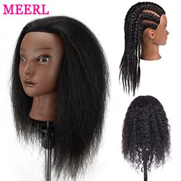 Mannequin Heads Afro Mannequin Head 100%Real Hair Styling Head Braid Hair Dolls Head voor het oefenen van cornrows en vlechten met tafelklemstandaard 230310